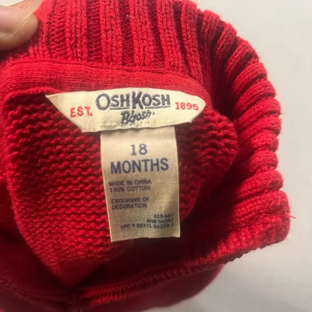 Vintage Oshkosh Baby Red Train Zip Sweater 18M‎ Knit Cute Cozy Cotton Boy